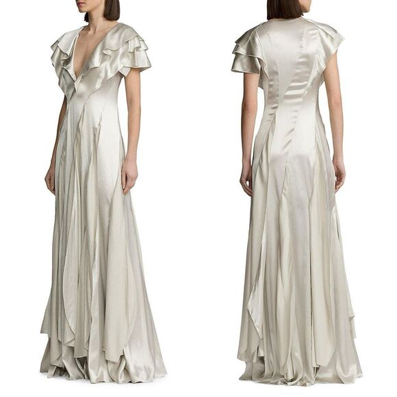 NWT Ralph Lauren Collection Josef Satin Ruffle Gown Size US 4 $4990